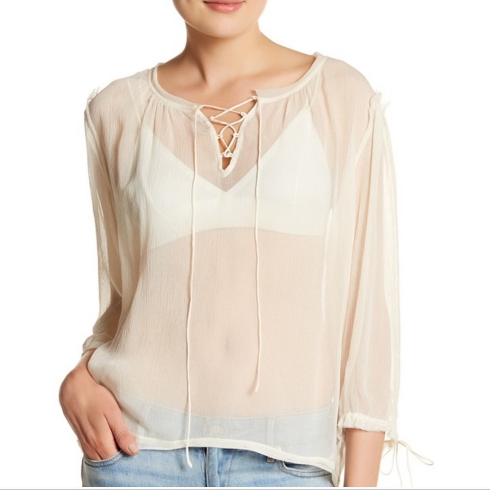 True Religion sheer lace-up peasant top.... 100% Silk... BRAND NEW!